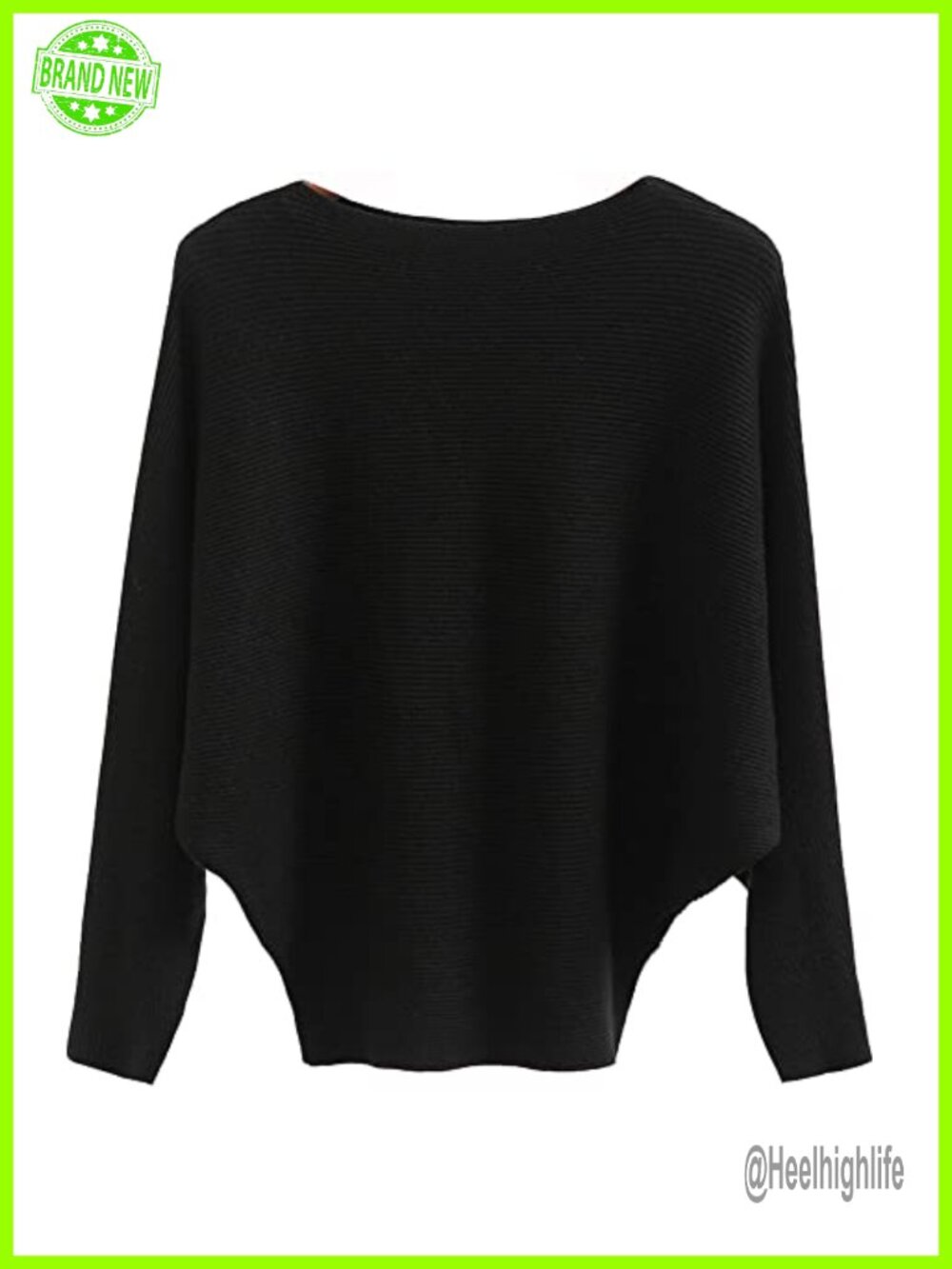 Batwing Knitted Sweater Boat Neck Dolman Pullover